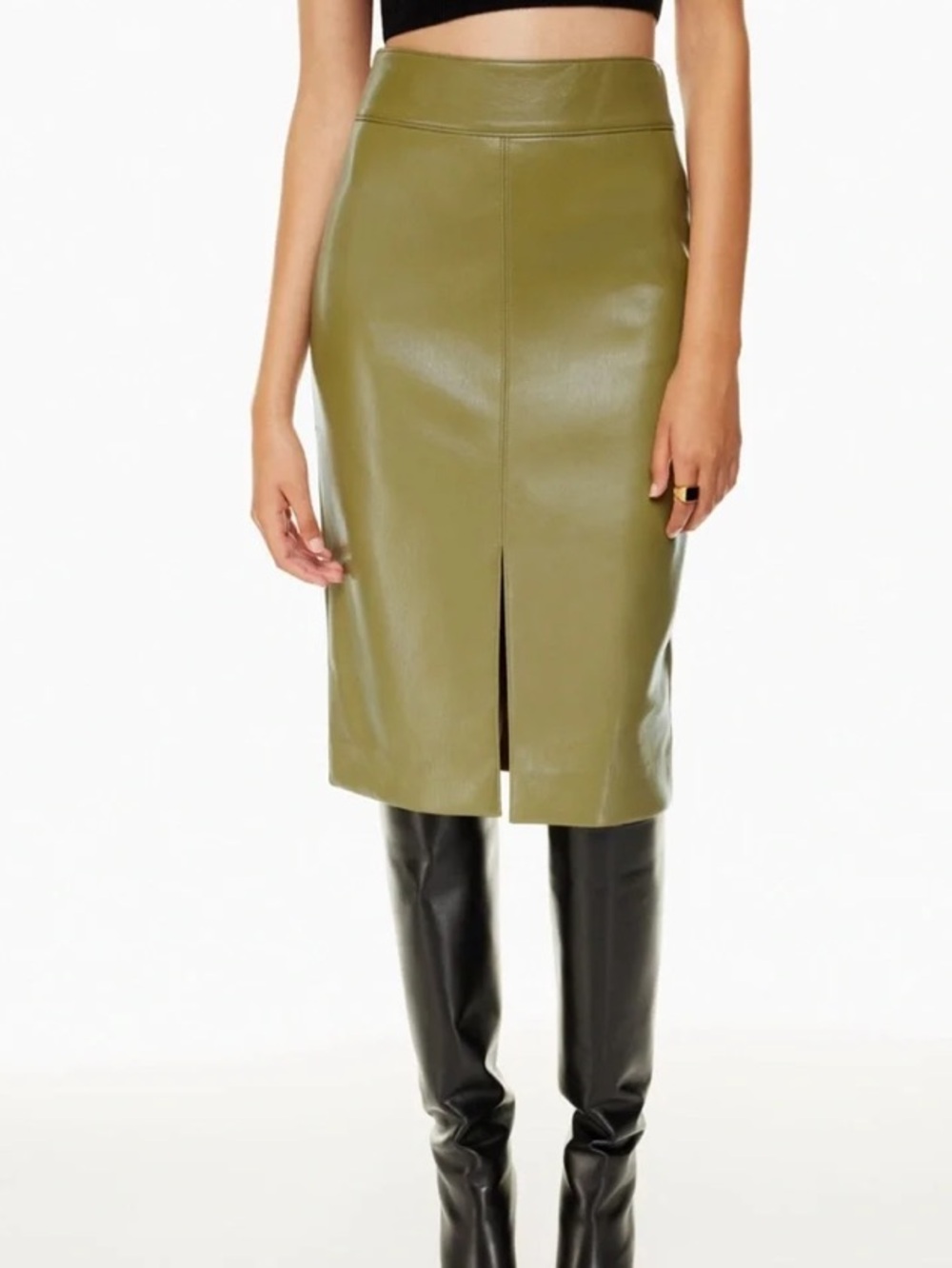 Aritiza Babaton Pegu Fen Green Faux Leather Midi Pencil Skirt